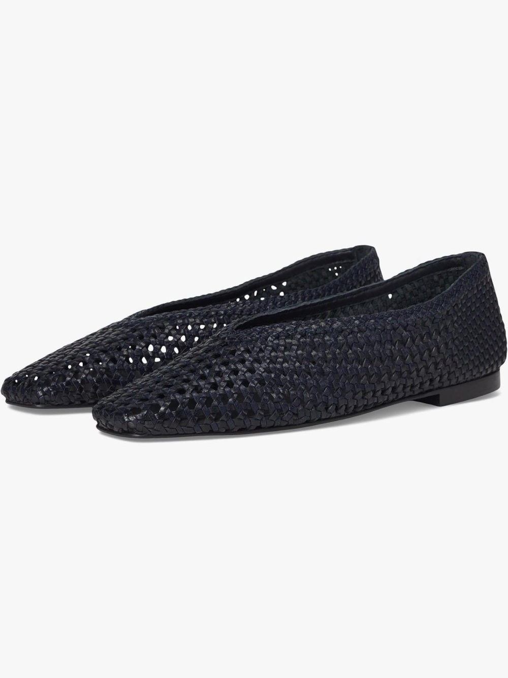 Navy Woven Leather Ballet Flats